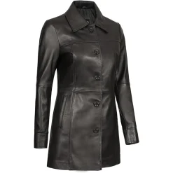 Classic Women's Black Leather Coat Tailored Fit