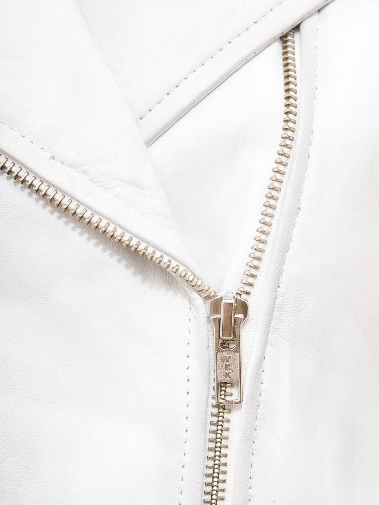 Women's White Cropped Brando Biker Jacket Damascus Edition - Image 3