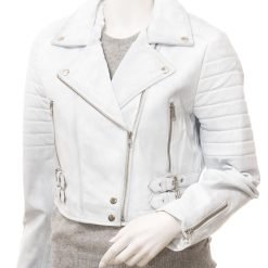 Women's White Cropped Brando Biker Jacket Damascus Edition