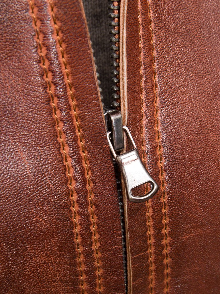 Women’s Brown Waxed Leather Jacket Vintage Polish Look - Image 3