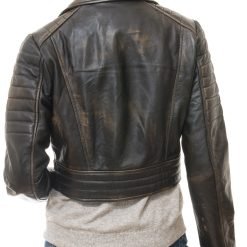 Alternative view of Women’s Cropped Distressed Black Leather Jacket Edgy Streetwear Look 