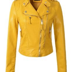 Women’s Yellow Brando Leather Jacket Bold Motorcycle Fashion